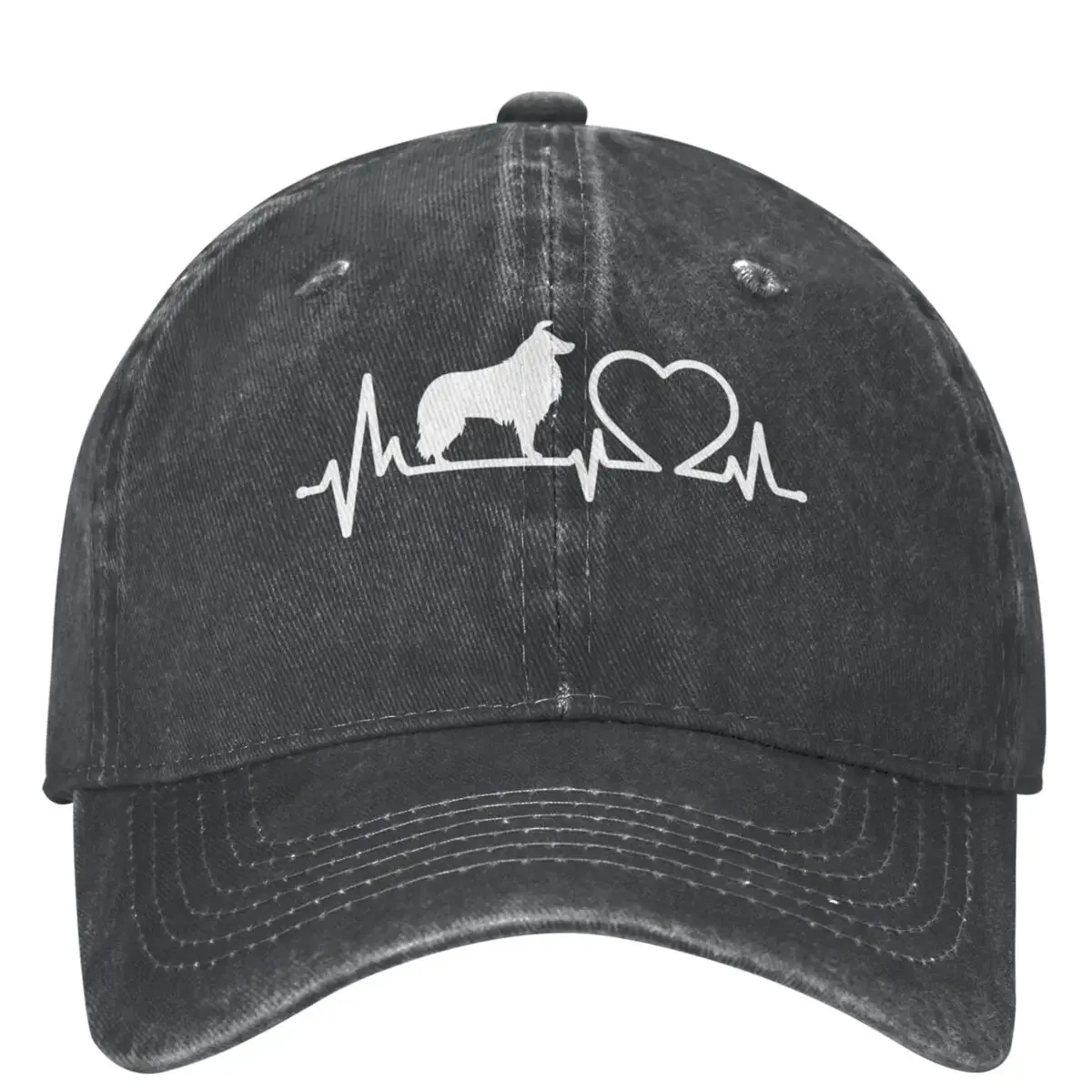 Border Collie Baseball Cap Dog Heartbeat Running Hippie Fitted Retro Trucker Hat Unisex Men Fashion Sunscreen Baseball Caps