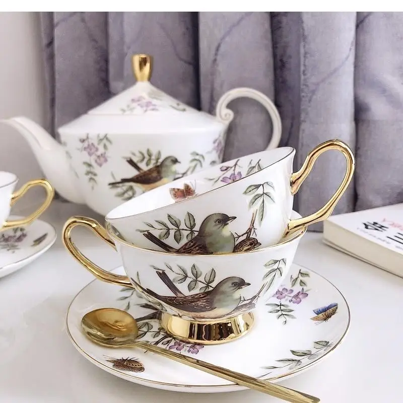 European Afternoon Tea Cup and Saucer Bone China Coffee Retro Small Luxury Gold Set