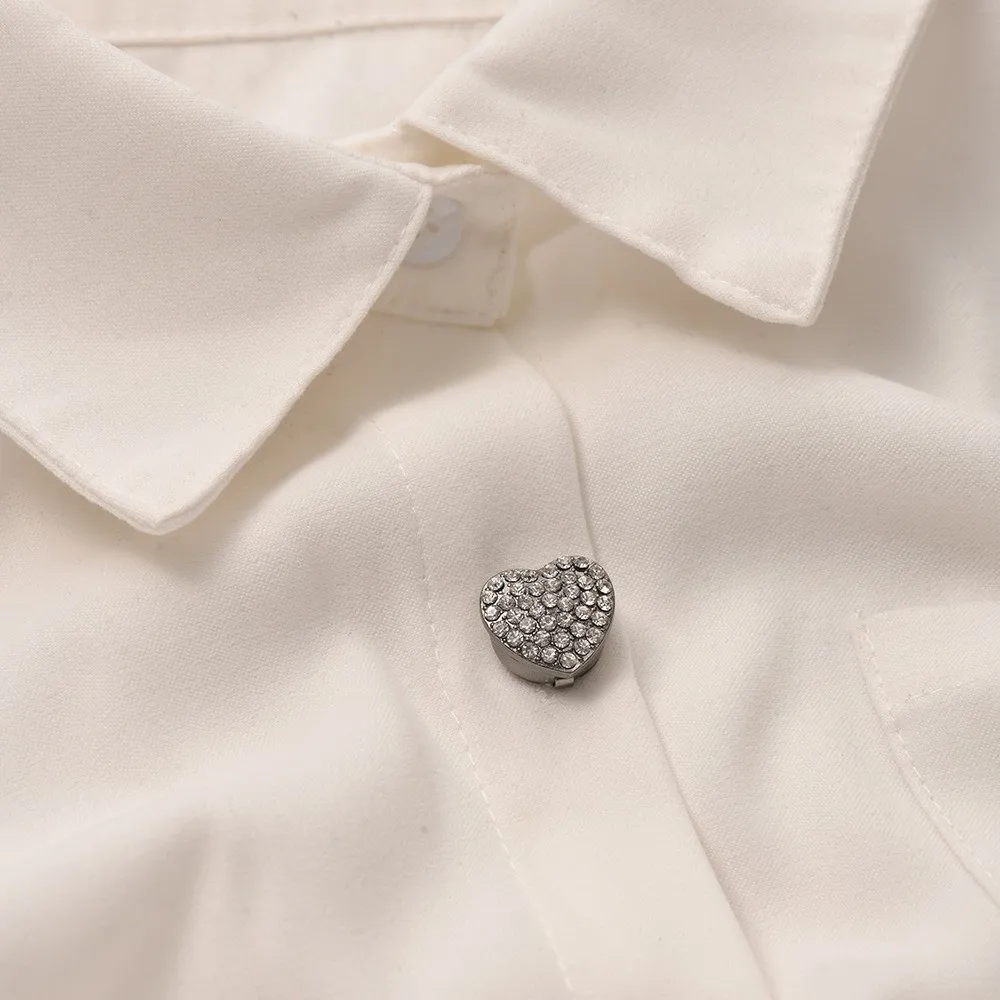 Rhinestone Heart Shape Cufflinks Elegant Brass Base Flower Sleeve Button Vintage Sparkling Button Cover Clip Suit Accessories