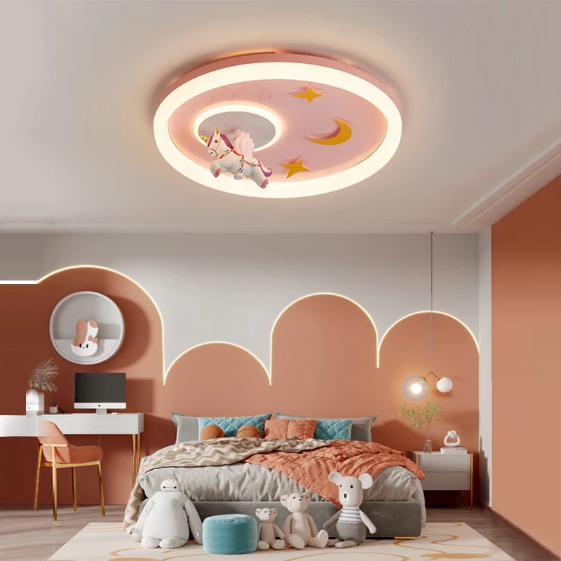 Imagem -03 - Kawaii Rosa Unicórnio Teto Lustre para Crianças Quarto Menina dos Desenhos Animados Pegasus Led Luzes de Teto Crianças Bebê Princesa Lâmpada