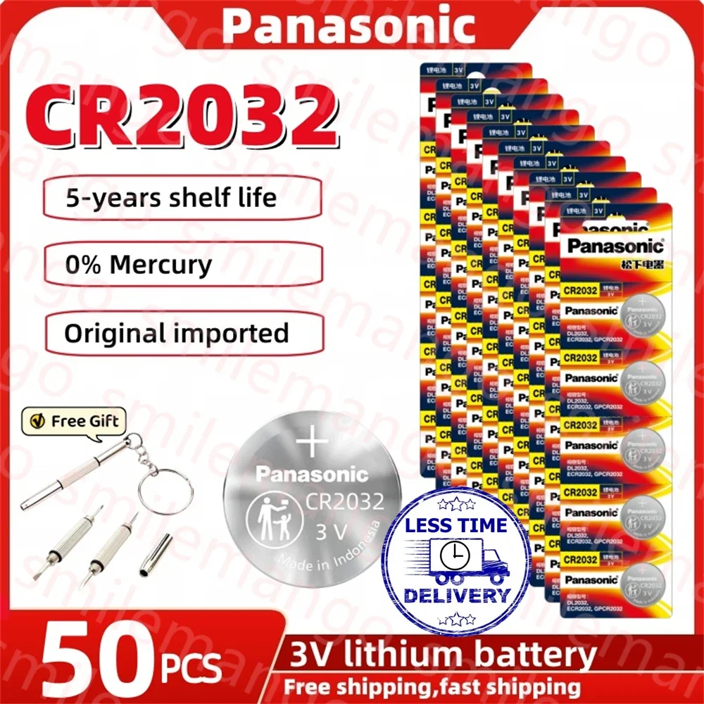 

Original PANASONIC 50PCS CR2032 CR 2032 3V Lithium Battery For Watch Calculator Clock Remote Control Toys Button Coins Cell