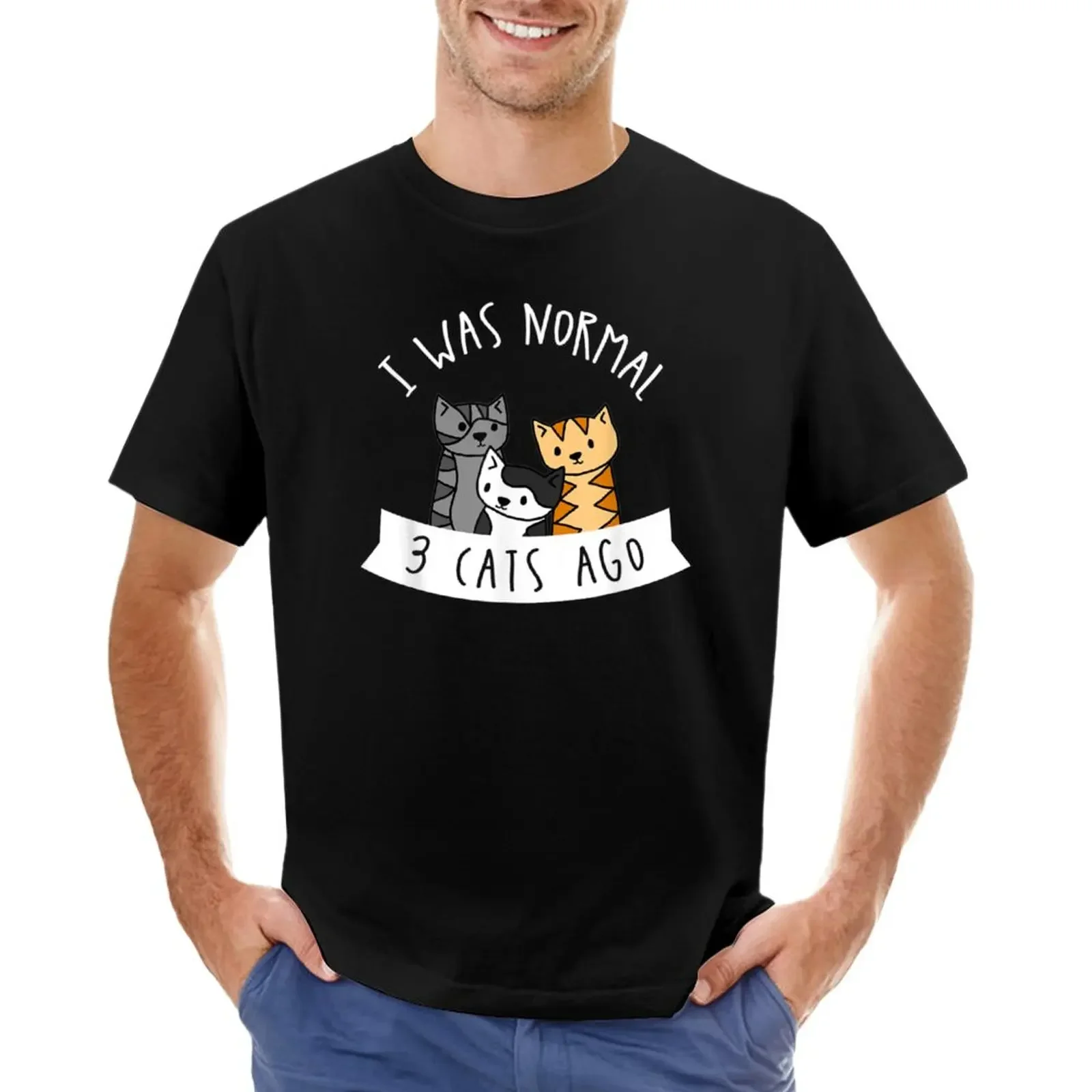 

I was Normal 3 Cats Ago funny gift for cat lover T-Shirt vintage clothes tops T-shirts for men cotton