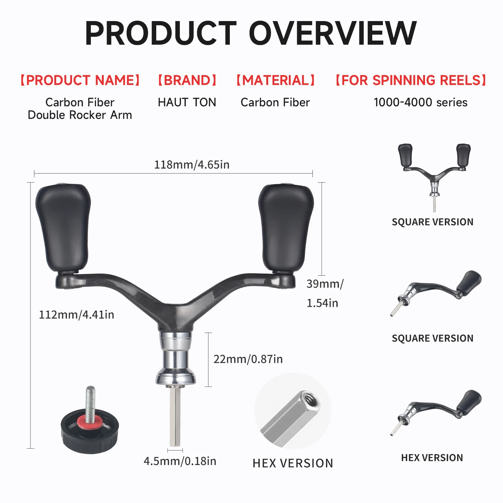 HAUT TON Kohlefaser Einzel- & Doppel-Ersatzrollengriff Leichtes Zubehör Langlebige Premium-Angelteile für Angler – Detail 2