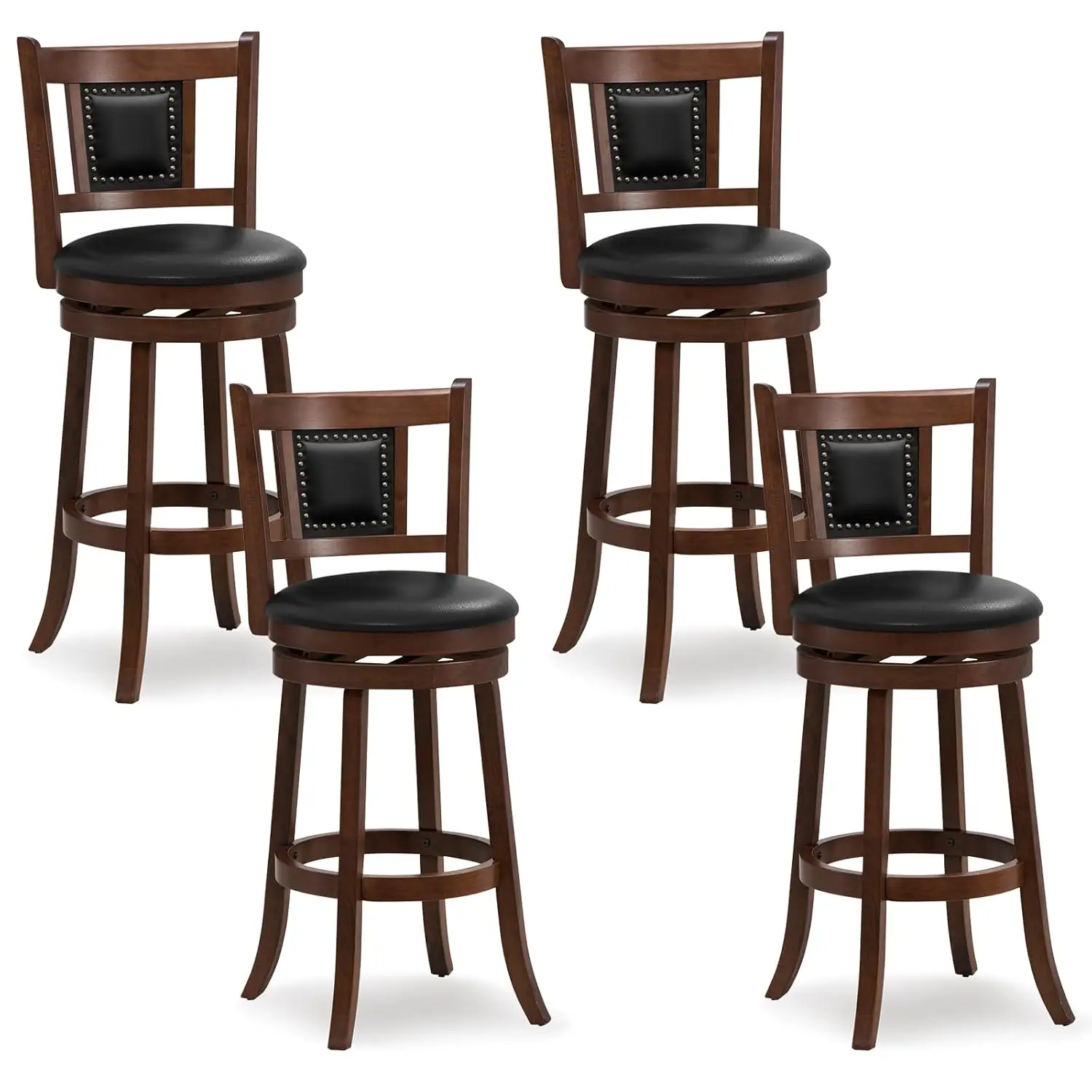 

Swivel Bar Stools Set Of 4, 30.5" Bar Height Bar Stools W/Ergonomic Backrest, Soft Padded Seat, Rubber Wood Legs,, Customized