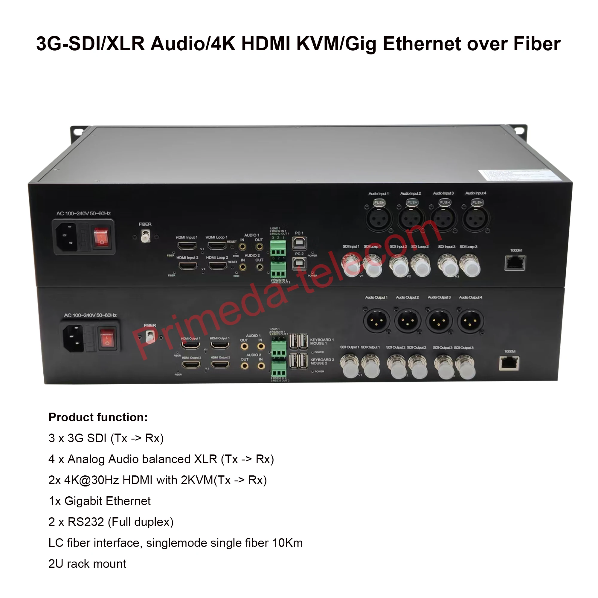 3G-SDI/XLR Audio/4K HDMI KVM/Gigabit Ethernet over Fiber Extenders- Uncompressed LC Singlemode Single Fiber 20Km, No Delay