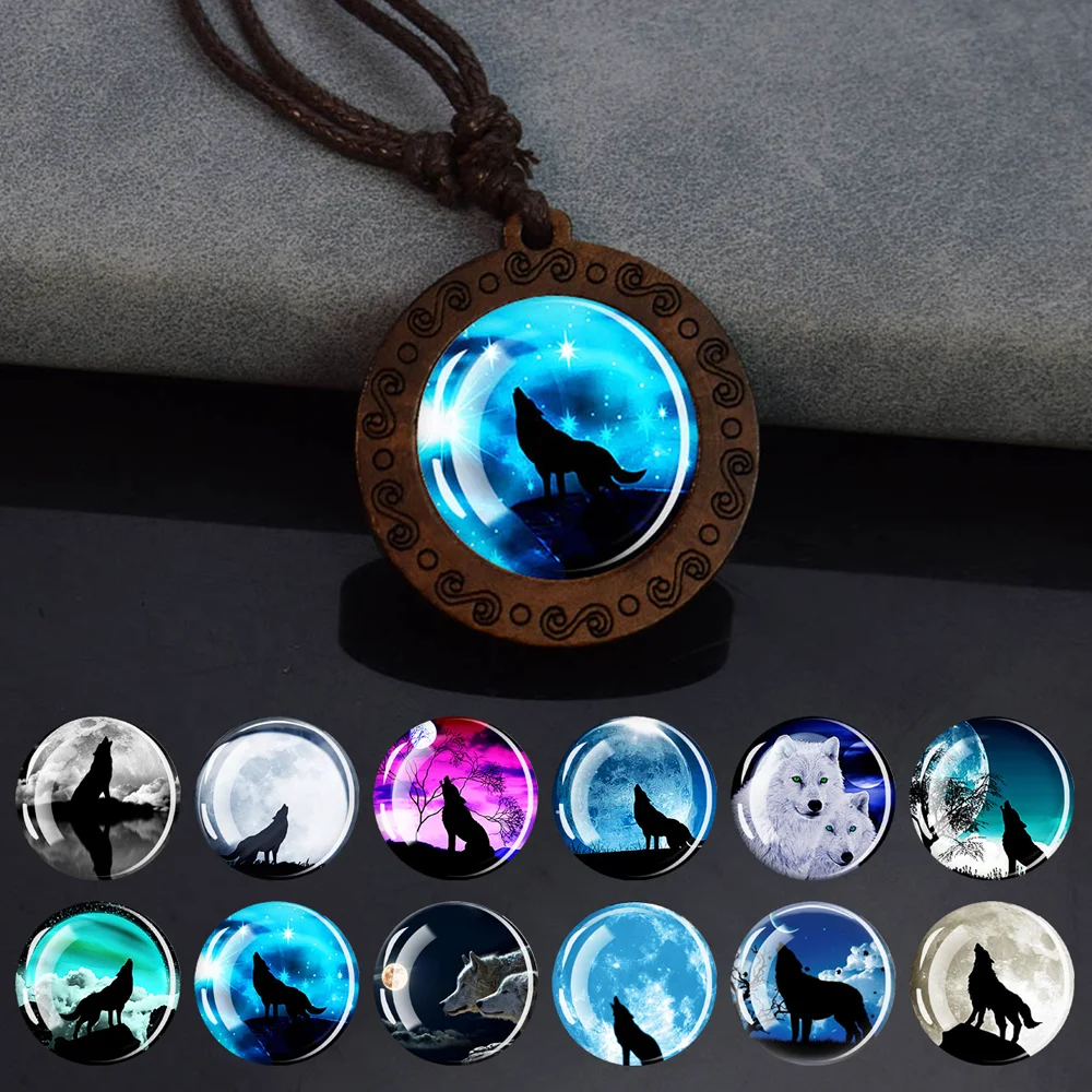 Mens Wooden Pendant Necklace With Howling Wolf Silhouette Beneath Starry Sky Symbolizing Freedom Meaningful Festival Keepsake