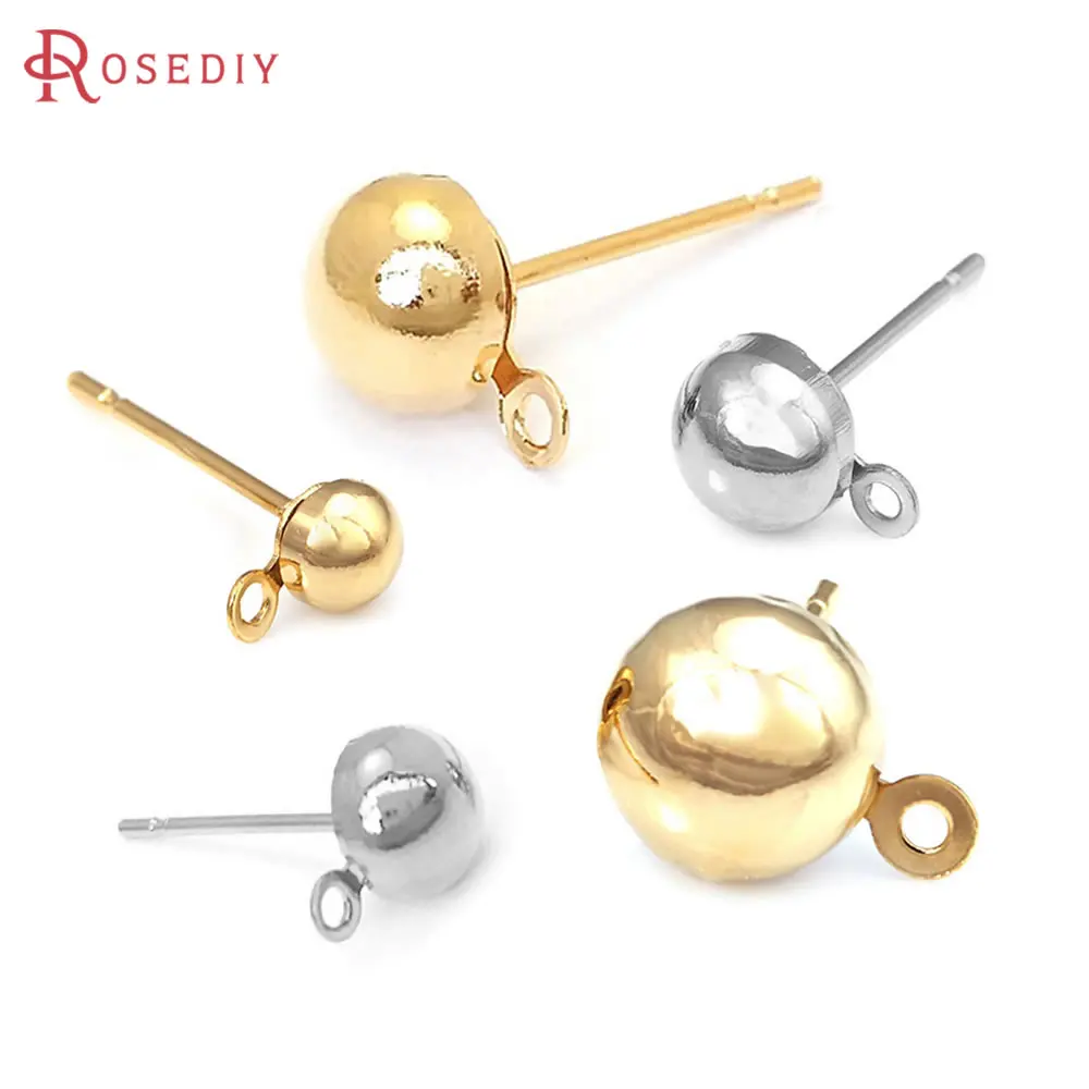 

10PCS 6MM 8MM 10MM 12MM 18K Gold Color Brass Half Ball Stud Earrings Pin High Quality Diy Jewelry Earrings Findings Accessories