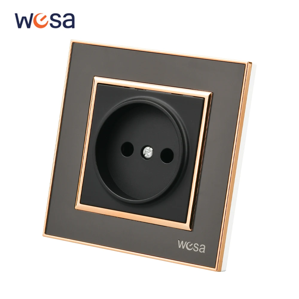 Clearance_WESA EU Standard Mirror Acrylic Wall Socket Black Flame Retardant Panel Power Socket 16A Electrical Outlet No Standard