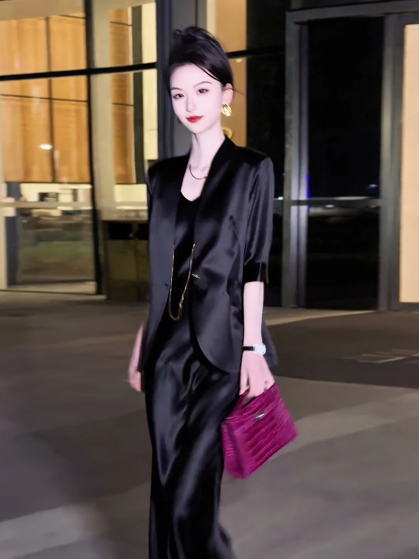 

Elegant Black Suit Jacket And Halter Dress Two-Piece Set Women's Summer Fashionable Ensemble Korean Style Button-Up Midi Dress