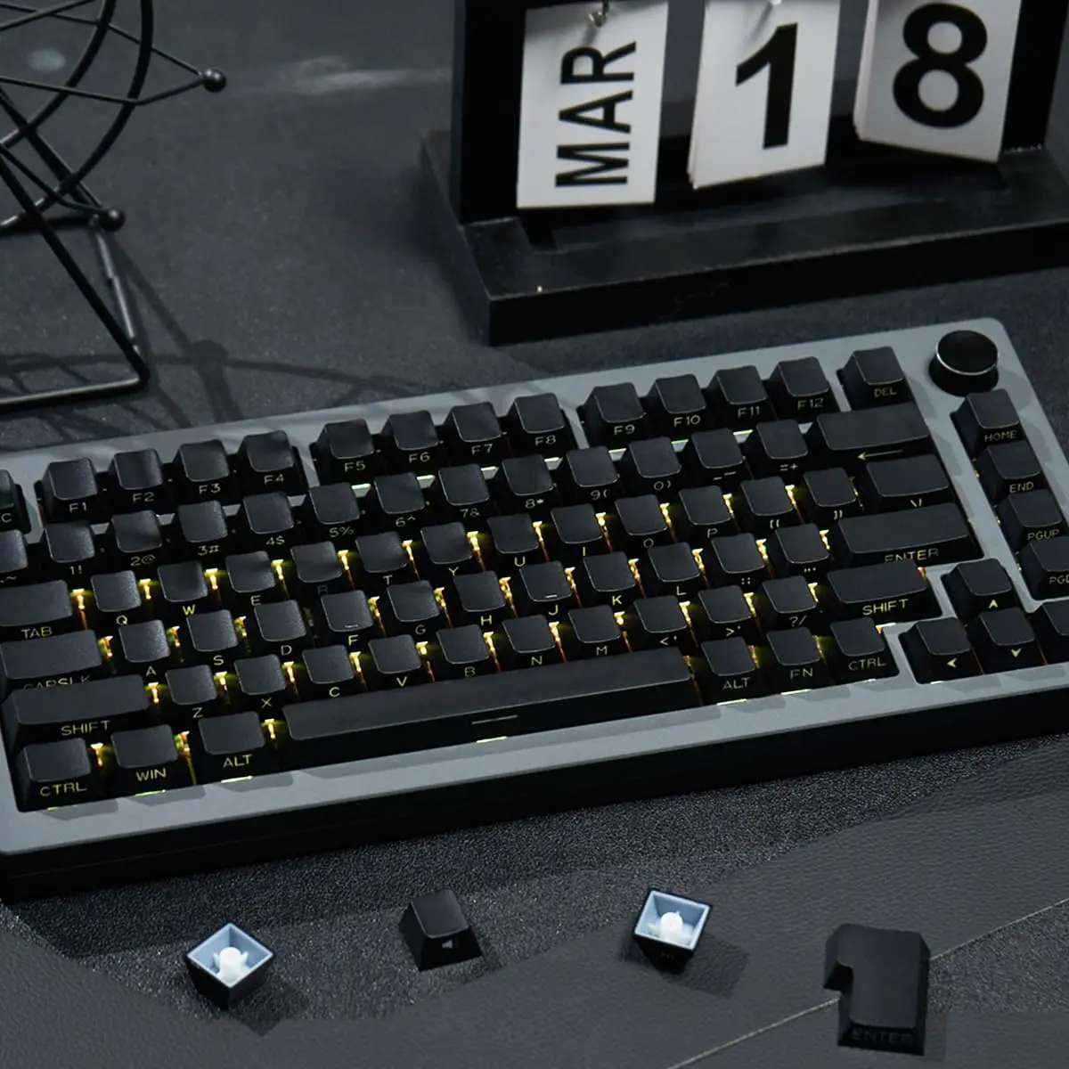 

Backlit Black Keycaps Set 131 Keys Cherry Profile Custom Side Printed Shine Through Keycap for Mechanical Gaming Keyboards