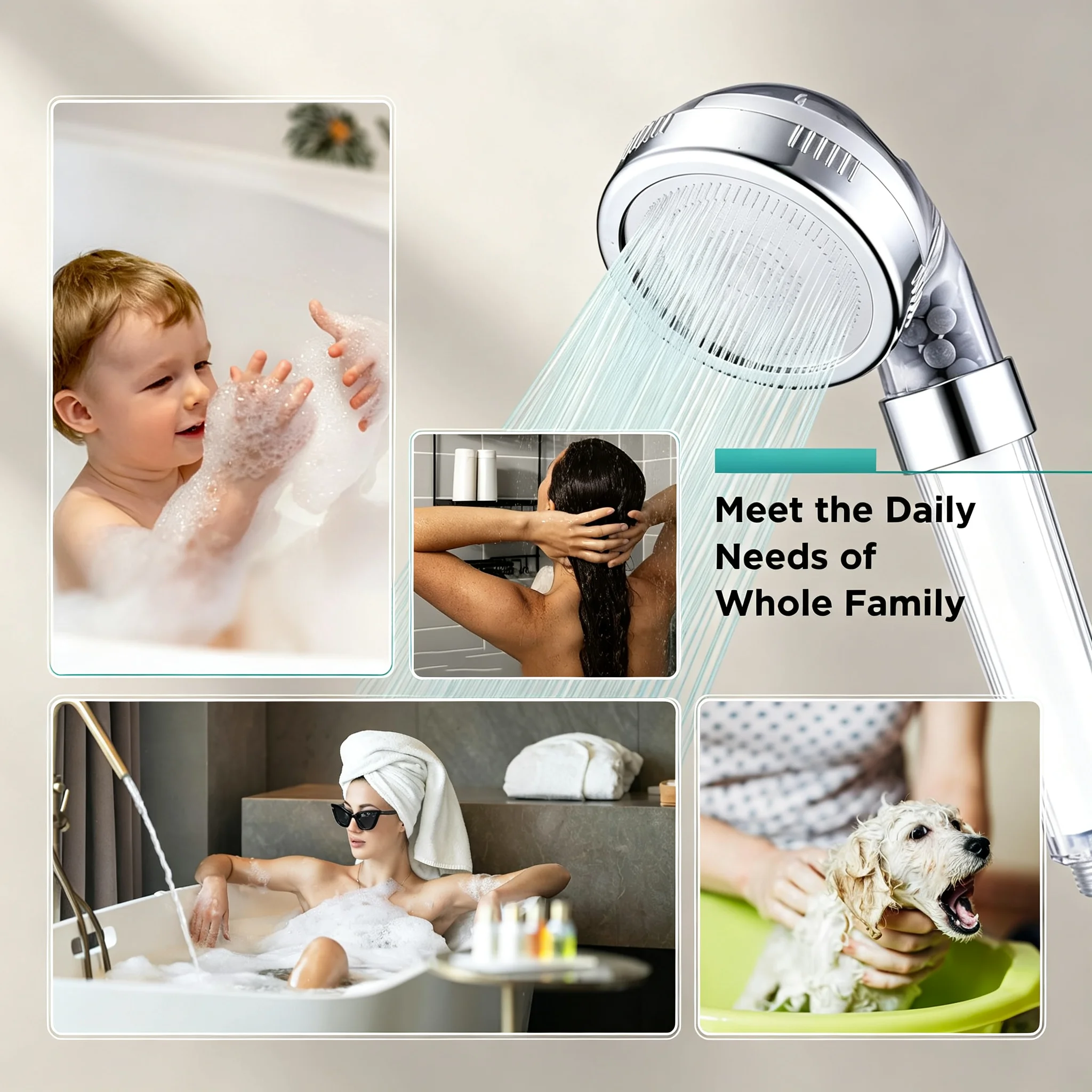 Filter Handheld Shower Head High Pressure 3-Layer Filtration Water Softener Showerhead Water Saving Bathroom Sprayer