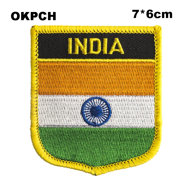 India  Flag Shield Shape Iron on Embroidery Patches Saw on Transfer Patches Sewing Applications for Clothes Back Pack Cap