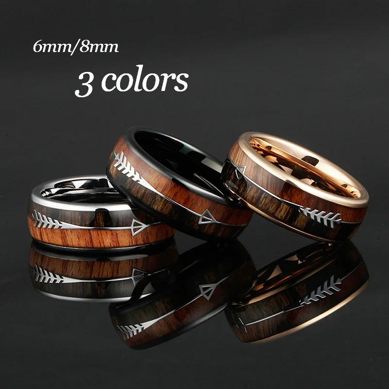 Pierścionki z węglika wolframu dla mężczyzn i kobiet Obrączki ślubne Nature Wood Arrow Inlay Free Engraving Comfort Fit