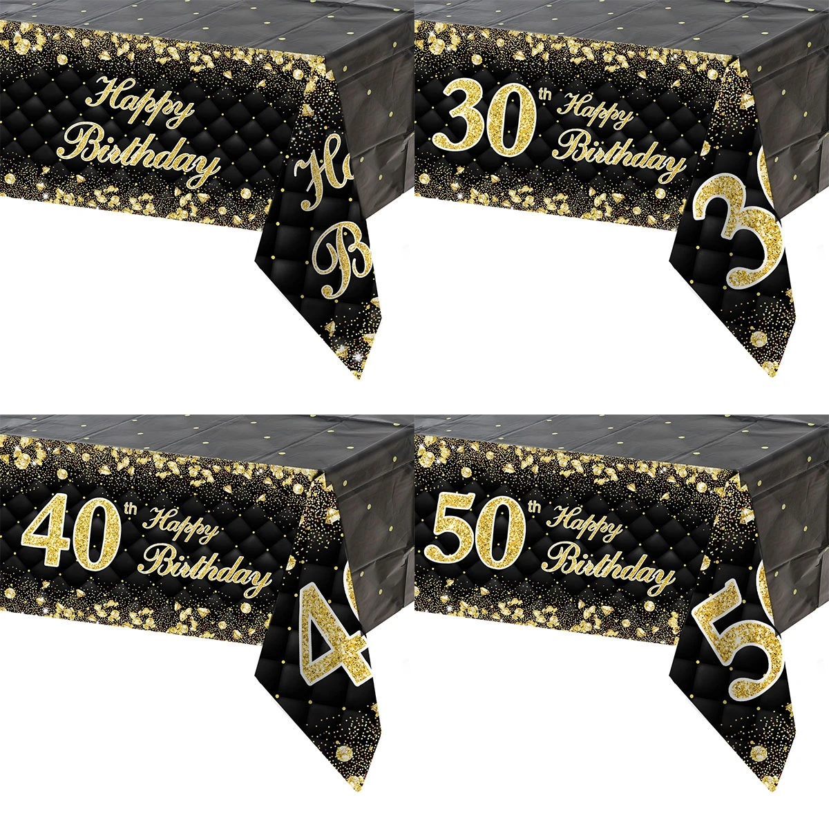 Gold Black Birthday Table Cloth Happy 30 40 50 Years old Birthday Party Decoration Gold Glitter Adult Birthday Party Supplies