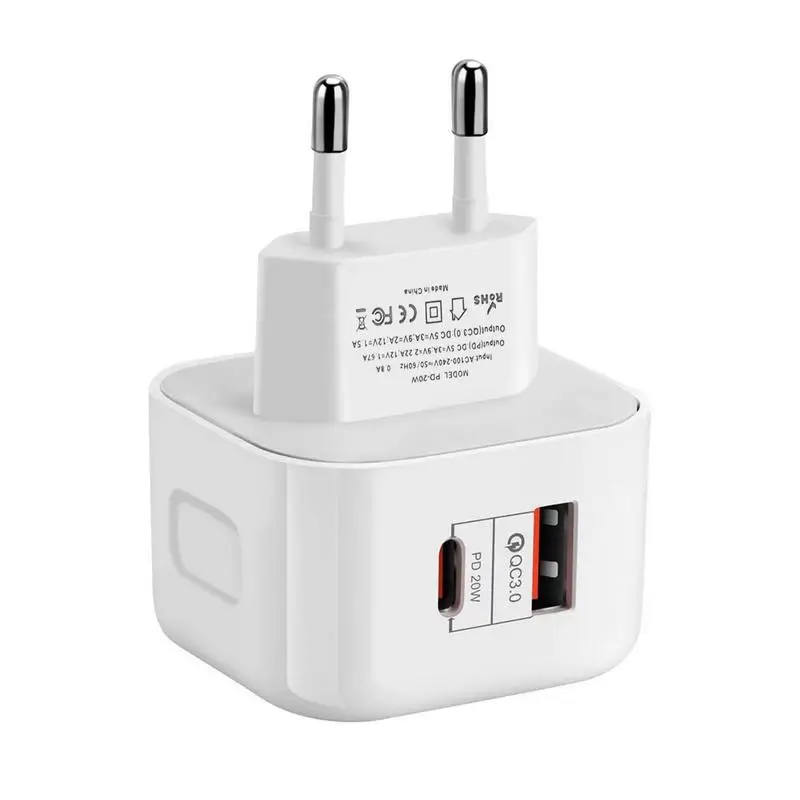 USBC Charger Block 20W Two-Port USB Type C Charger Block Safe Fast Charging Charging Supplies For Work Hotel Journey Home