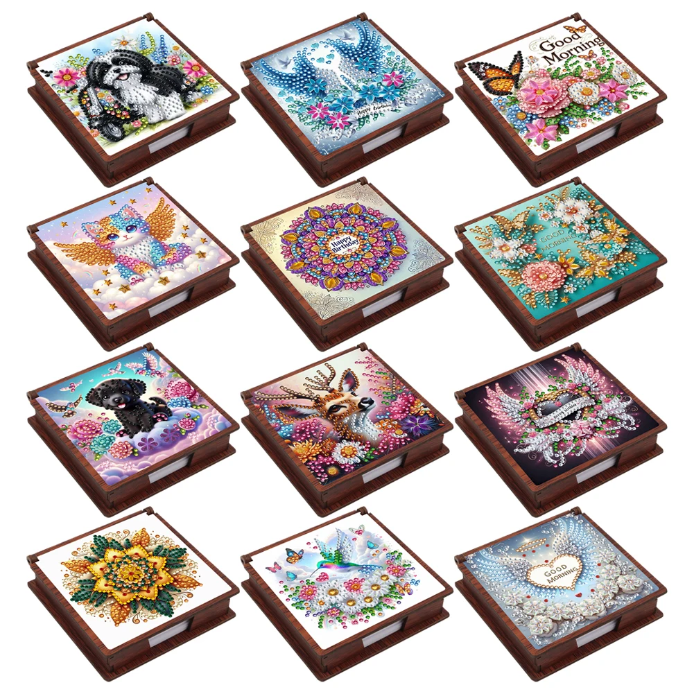 ไม้ 5D เพชรจิตรกรรมชุดหมายเหตุกล่อง 160 แผ่นเพชร Art Notepad กล่องสําหรับ Home Office และอุปกรณ์โรงเรียน