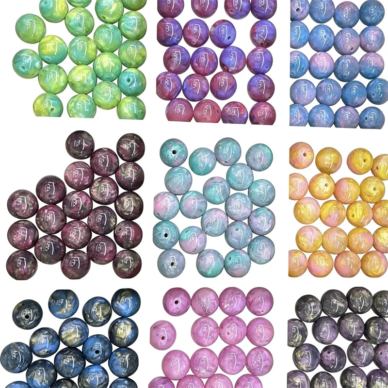 Wholesale 100pcs/lot 16m color pattern Light-changing effect geometry rounds shape resin beads diy jewelry garment hair accessor