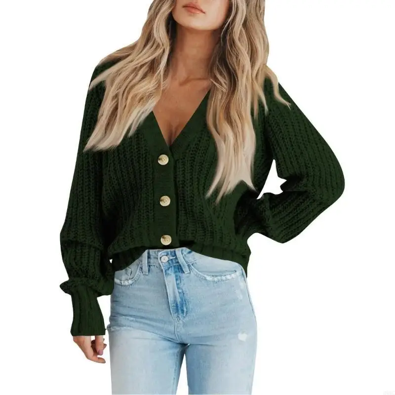 39bc femminile femminile a maglia aperta con maglione anteriore a manica lunga abbottonate cortometri sciolti