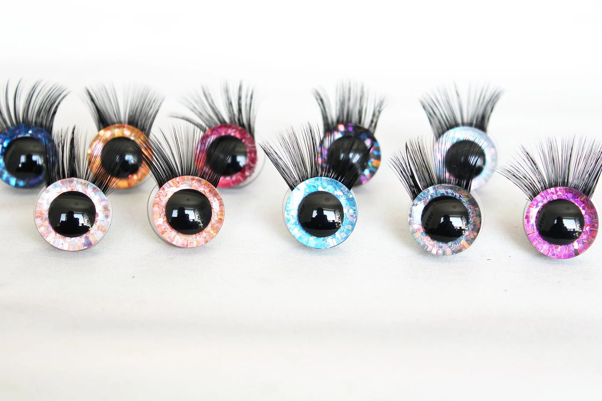 50pairs 14mm to 30mm craft eyes  New super 3D glitter toy safety eyes with black eyelash tray for diy doll  -T10