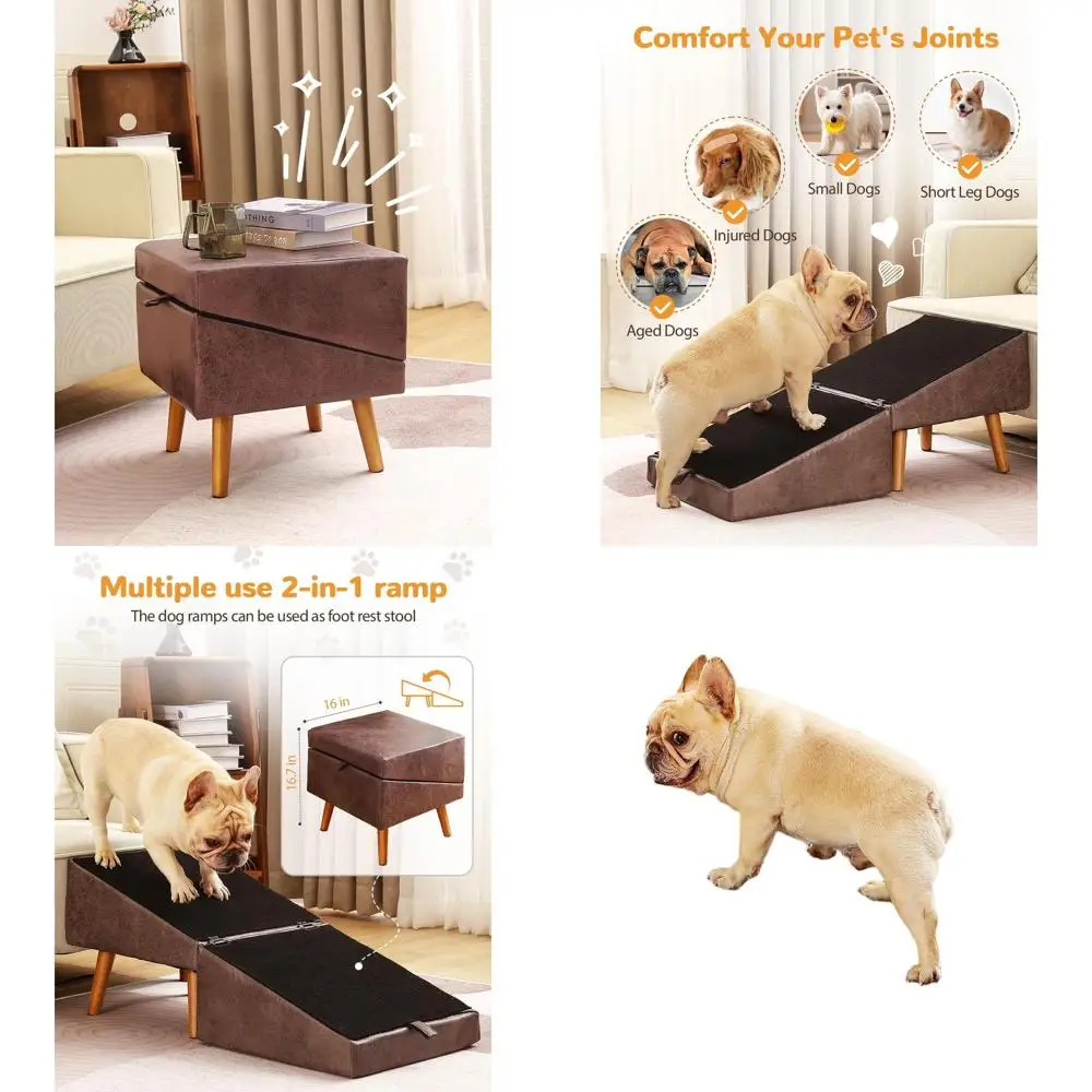 

Складные деревянные ступеньки для маленьких собак и кошек, рампа 2-в-1 для доступа к дивану и кровати, коричневый дизайн в османском стиле