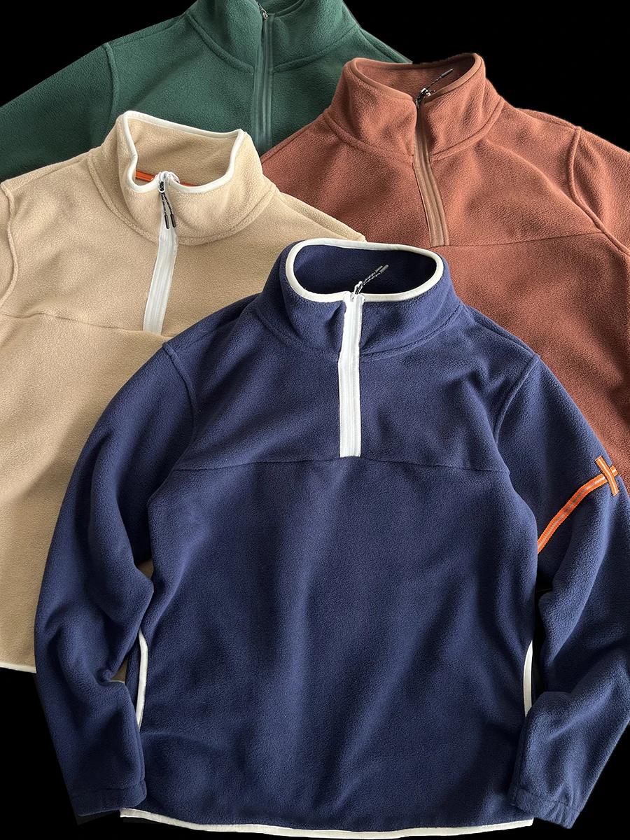 

Color Blo Hoodie Zip up Stand Collar Outdoor Sports Base Layer Loose Fit Warmth Retention Autumn Winter Men's Sweatirt