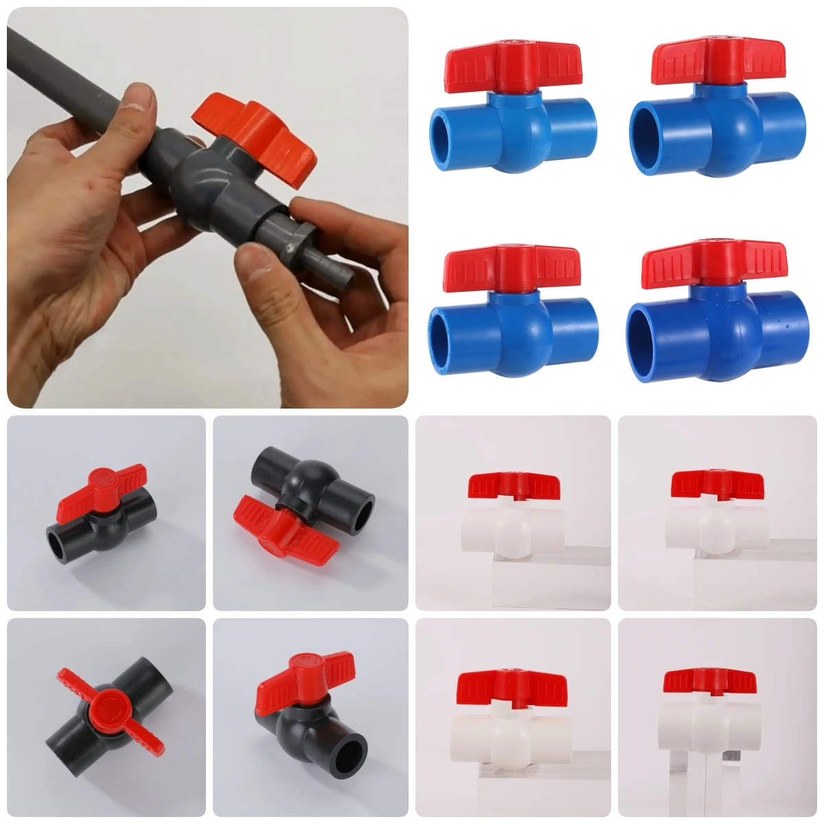 

5 шт. шаровые краны из ПВХ, внутренний диаметр 20/25/32/40 мм, садовый стопорный переключатель для орошения, дренажные клапаны для аквариума, белый/синий/серый