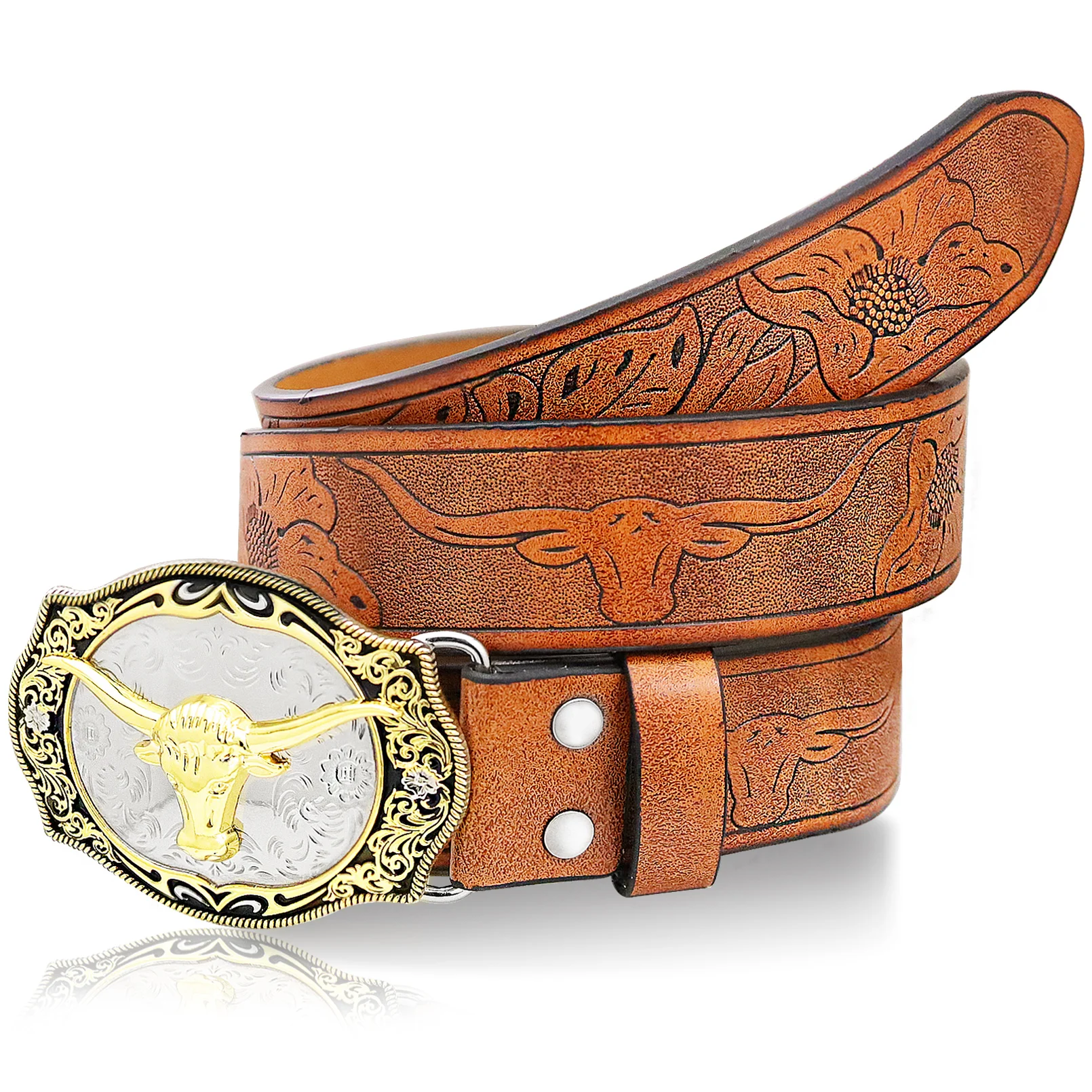 Western Cowboy Belt Bull Head Big Board Buckle Trend Retro Men Punk PU Leather Belt Waistband Birthday Party Gift