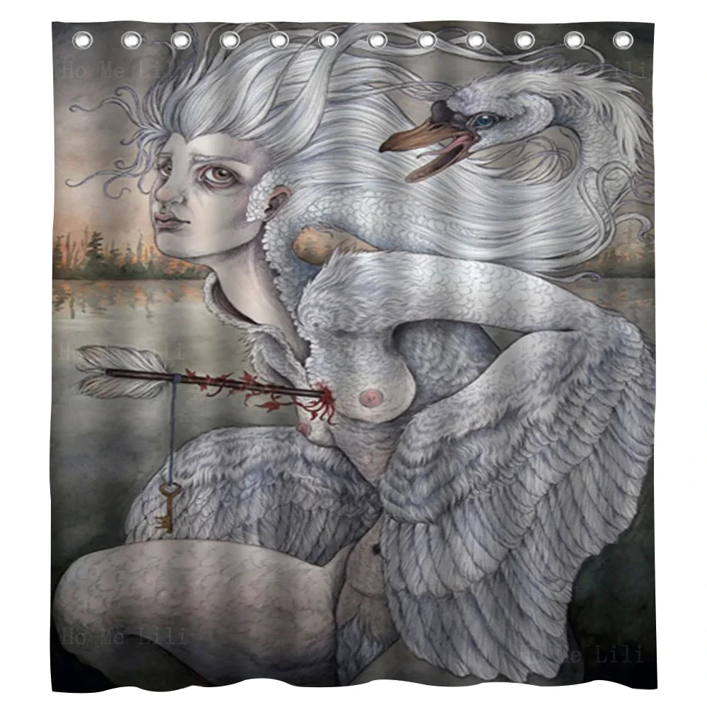 Contemporary Mythology The Swan Girl  Dodo Woman And Birds Surreal Shower Curtain By Ho Me Lili For Bathroom Decor