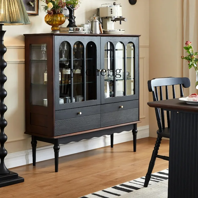 GZ-8   American solid wood dining side cabinet French retro black light luxury high-end locker storage cabinet