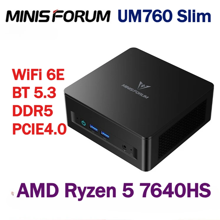 كمبيوتر صغير MINISFORUM UM760 رفيع AMD Ryzen 5 7640HS WiFi6E BT5.3 DDR5 16GB/96GB 1 تيرا بايت/4 تيرا بايت SSD PCIE4.0 Wins11PRO كمبيوتر ألعاب مكتبي