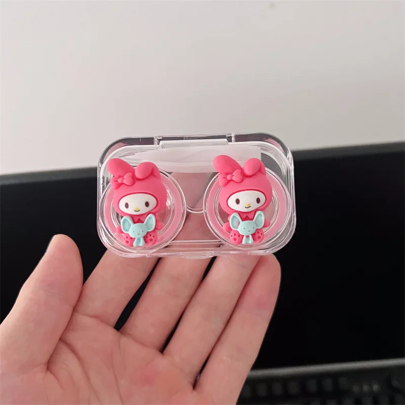 

New Sanrio Transparent Contact Lens Box with Twist Free Cover, Cute Cartoon Flip Cover for Students with Myopia