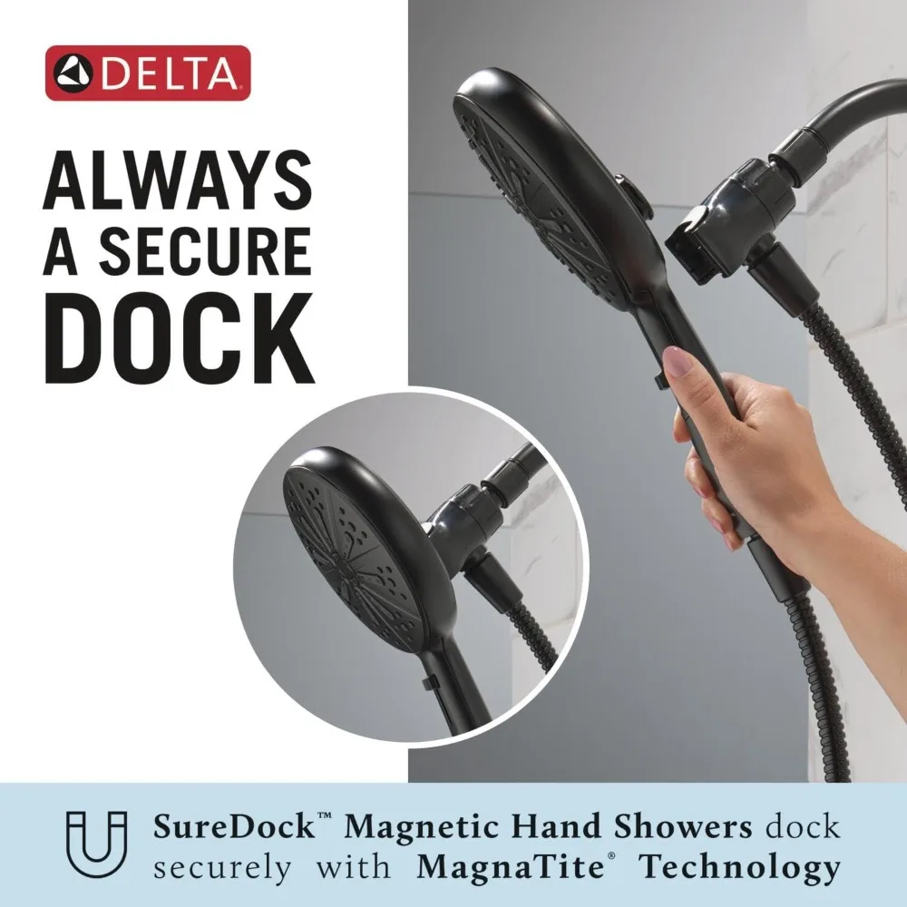 Faucet 14 Series Single-Handle Tub and Shower Trim Kit, Black Shower Faucet with 6-Spray Hand Held Shower Head Hose, Matte Black