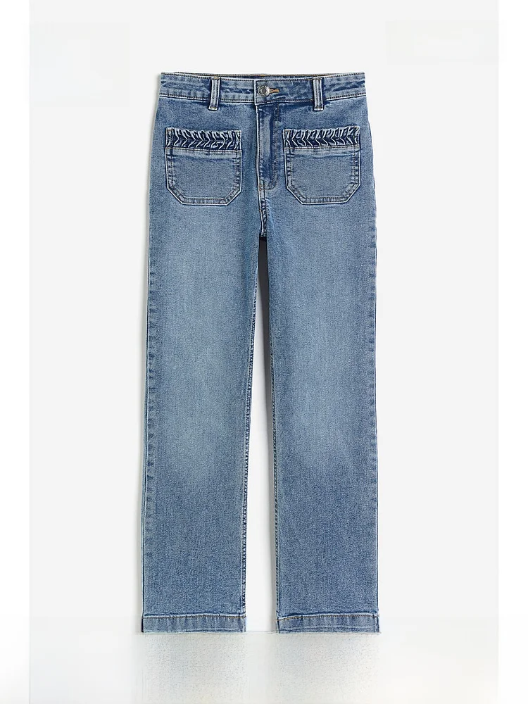

High Waist Bell Bottom Casual Jeans Women's Fashion Summer Simple Design Nine Points Long Pants H&M Brand Cotton Polyester Blend