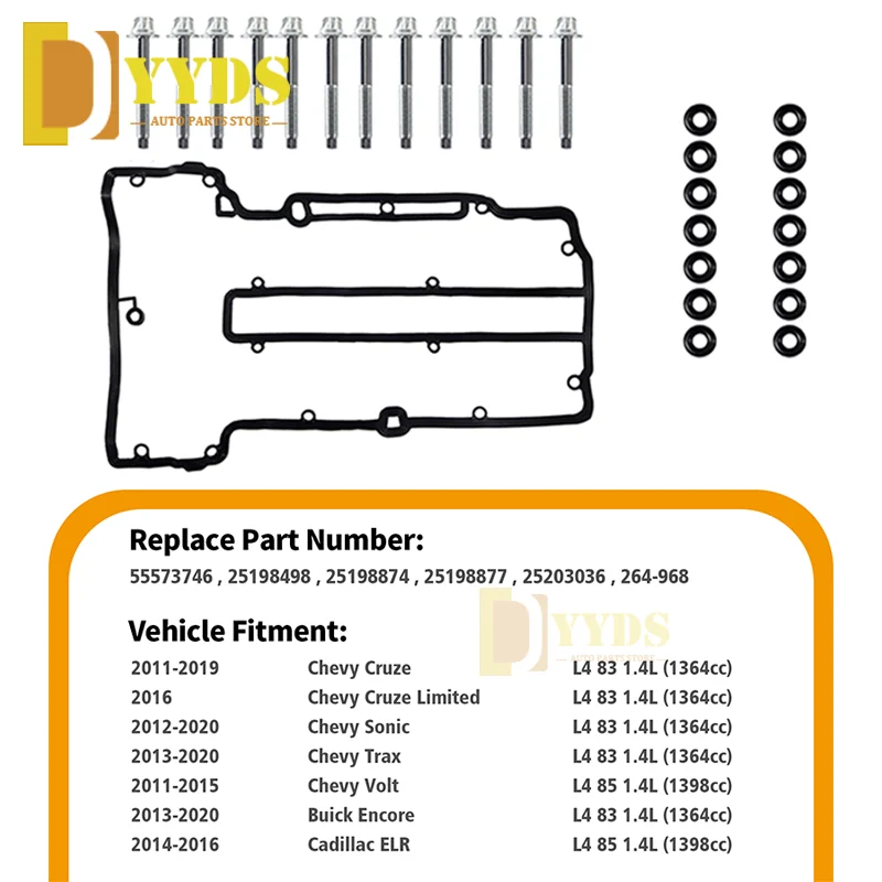 Bolts & Seal & Gasket For Aluminum Engine Valve Cover 25198498 25198874 （Does not include aluminum valve cover body, only other）