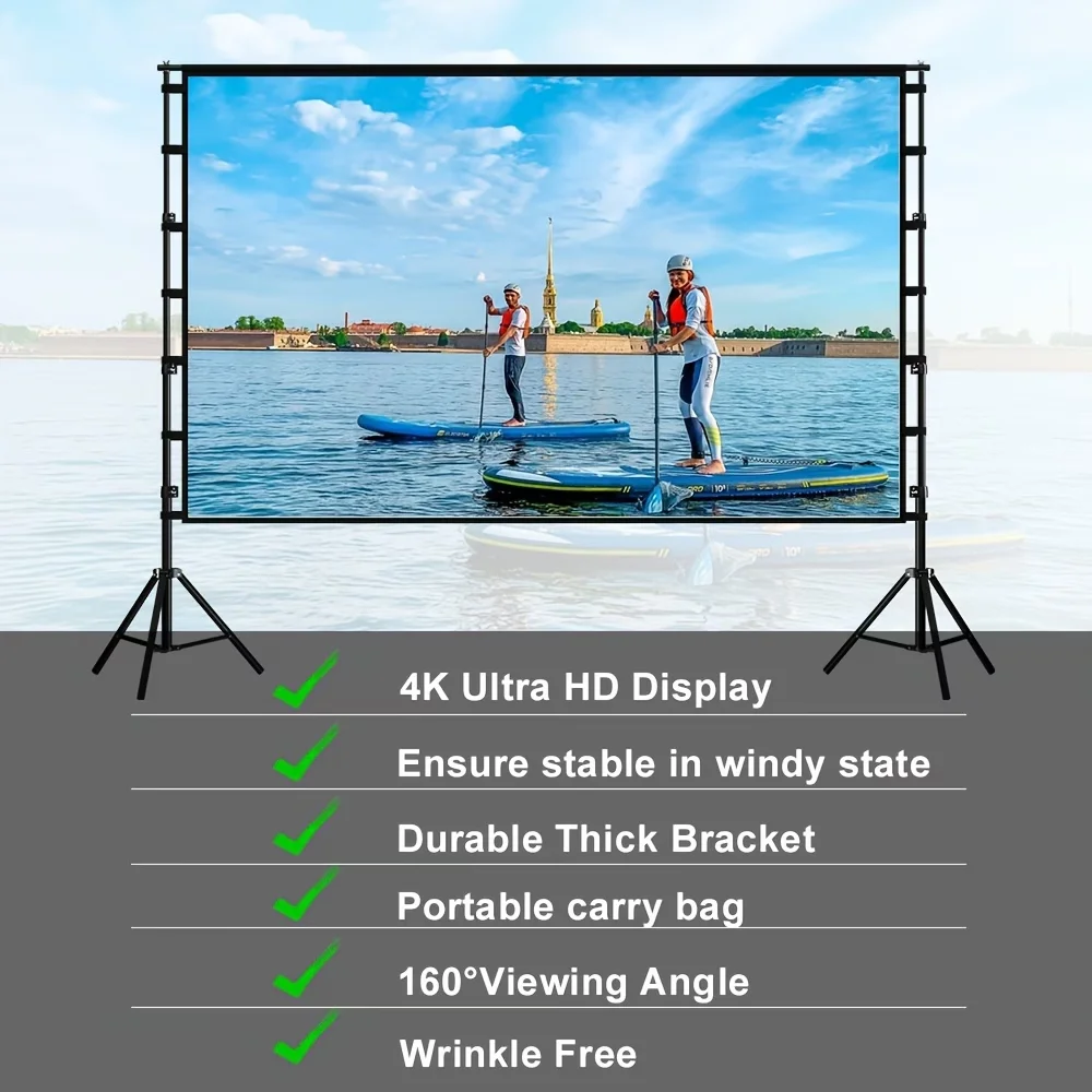 16:9 Dual Bracket Projector Screen with Stand Portable 4K Projection Screen Outdoor Home Theater Movie Screen with Carry Bag