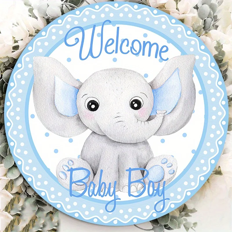 Beautiful Welcome Baby Boy Wreath Decor, Aluminum Metal Sign, Durable, Rust-Resistant, Perfect for Nursery Room Decoration