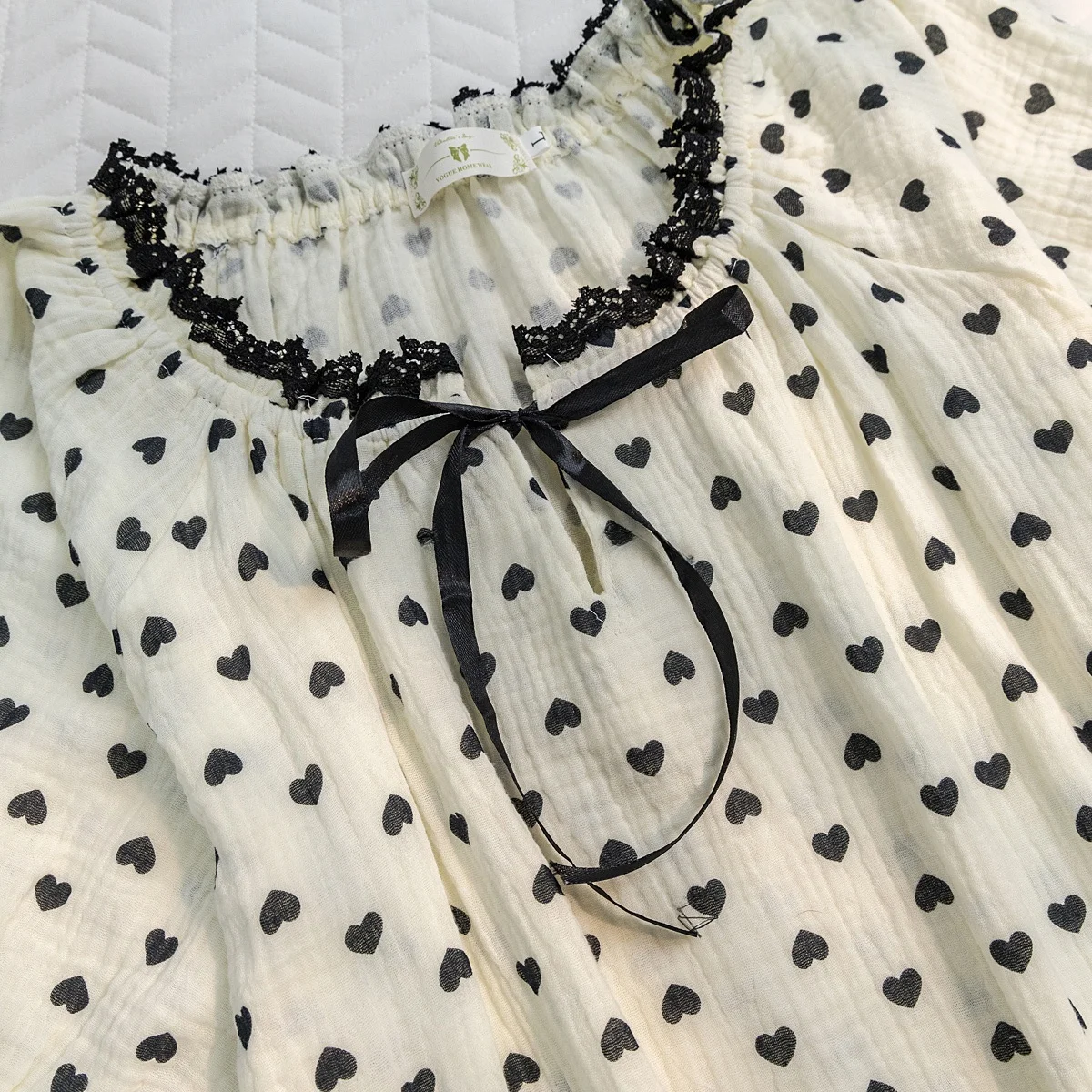 

Pure Cotton Lace Spwear Princ Sle Heart Pattern Home Clothes ort Sve Mid-Length Dr Youth Casual Summer Nightgown