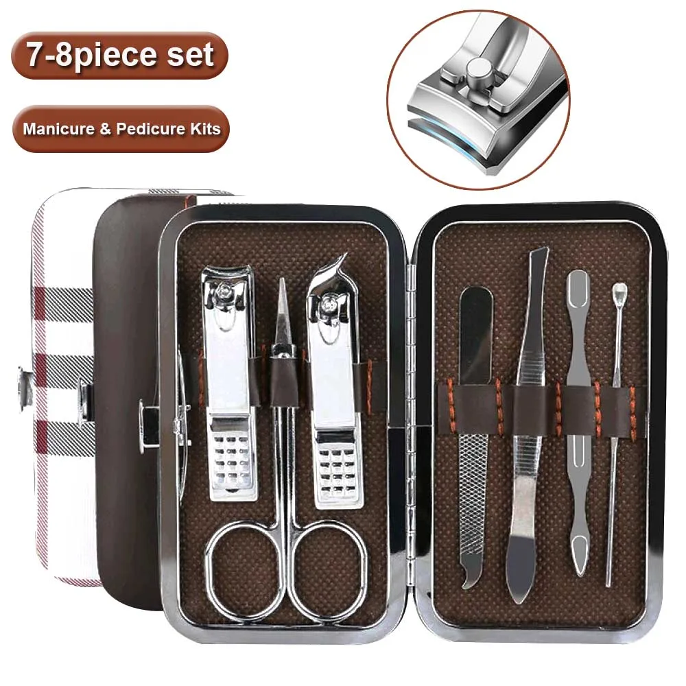 Ensemble de manucure et pédicure, coupe-ongles, manucure en acier inoxydable, Kit de toilettage professionnel, outils de soins des ongles, 7-8 pièces