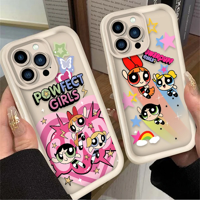 Cartoon Cute P-Powerpuff Girls For iPhone 16 15 14 13 12 11 ProMax XS Max XR 7 8 Plus Phone Case Shockproof Soft Silicone Cover