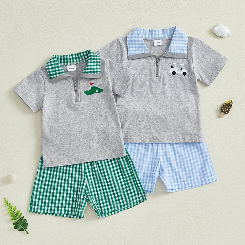 

2025-03-07 Lioraitiin Летняя одежда для маленьких мальчиков Футболки с короткими рукавами и вышивкой для гольфа Шорты с эластичной резинкой на талии Комплект одежды из 2 предметов