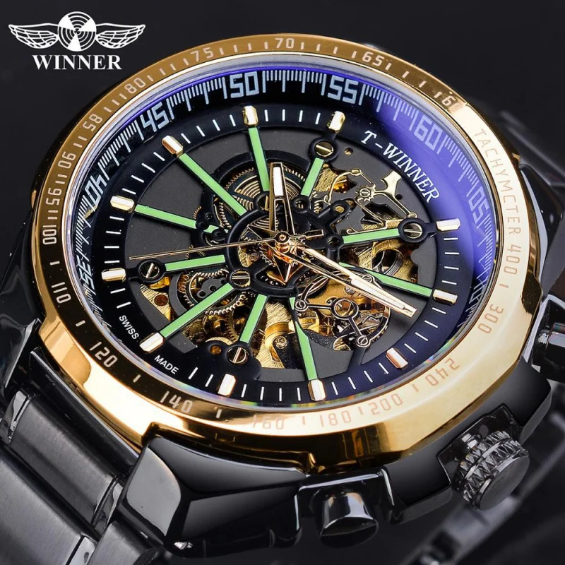 Free Shipping OUTLETSNew T-winner European and American Men's Fashion Hollowed-out Cool Mechanical Waterproof Automatic Mechanic