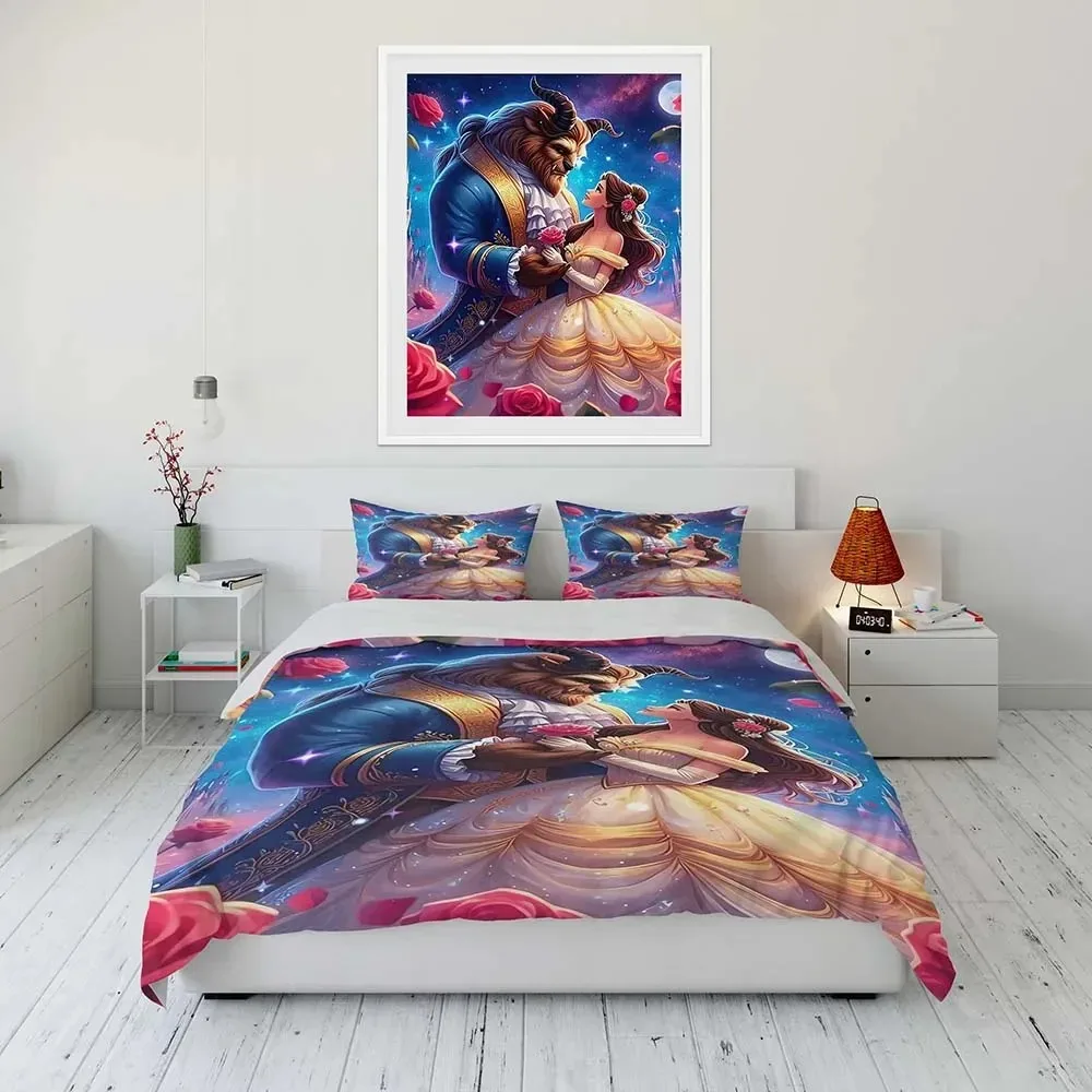 Imagem -02 - Disney Beauty And The Beast Capa de Edredão e Fronha Quarto Conjunto de Cama Queen Cama de Casal Presente para Meninos e Meninas