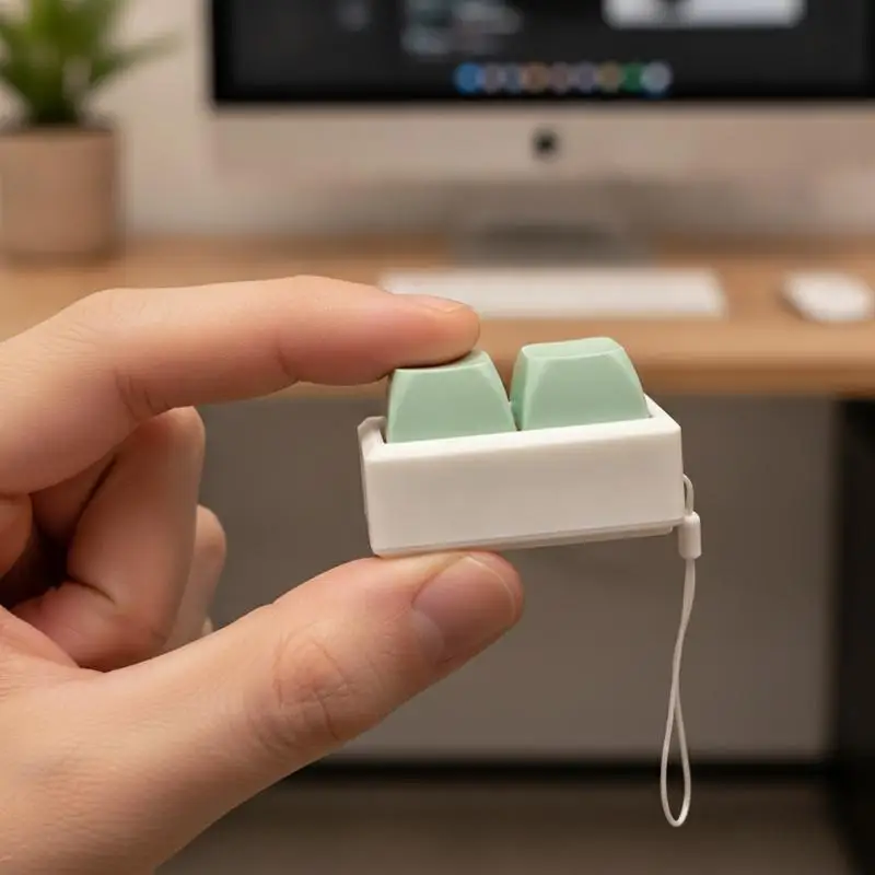 2 Key Fidget Clicker Mini Toy Soft Tactile Feedback Portable Lanyard Attached Office Stress Relief Toy for Adults Students