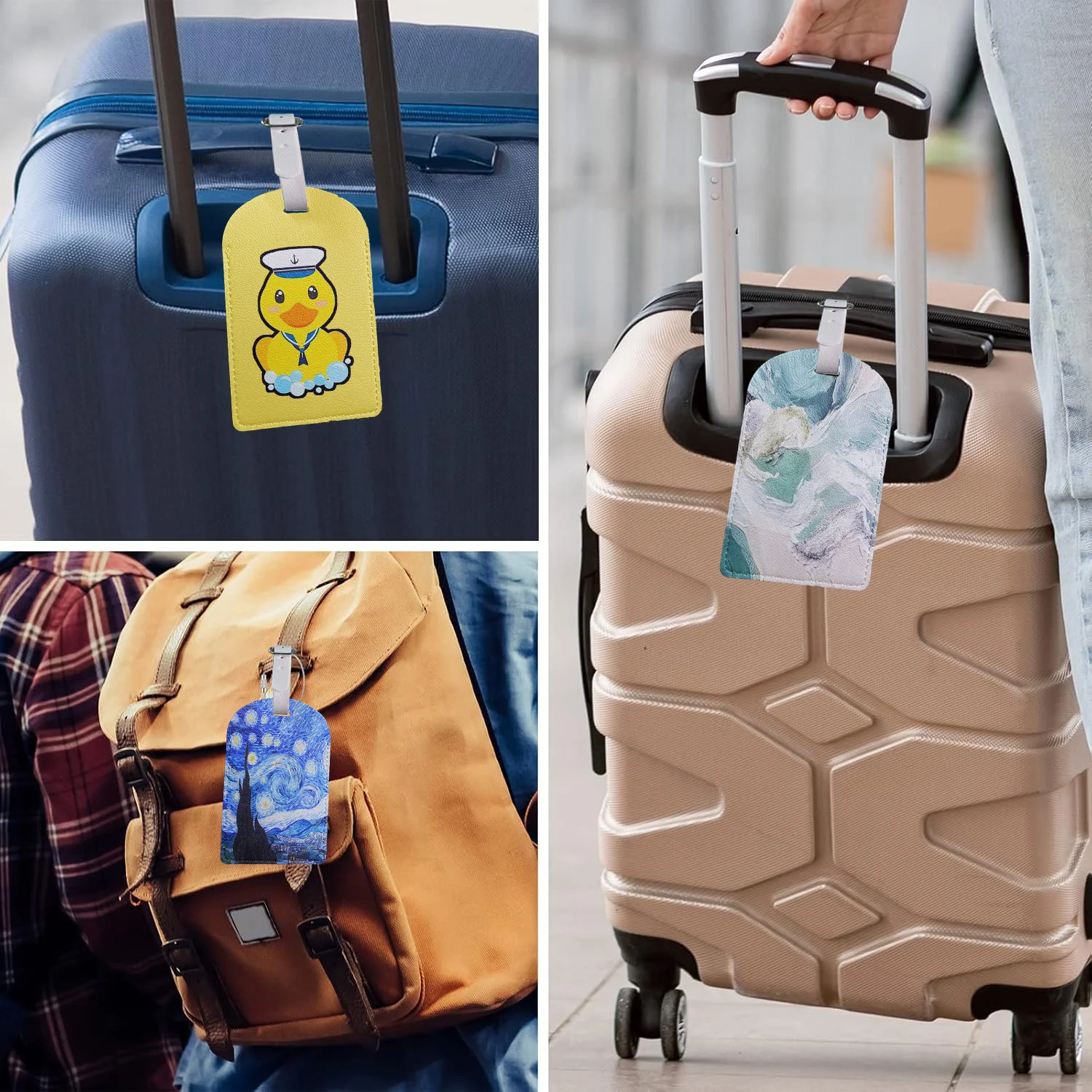 Luggage Tags with Privacy Cover PU Leather Cruise Ship Waterproof Tag Unique Personalized Suitcase Tags for Men Kids Women