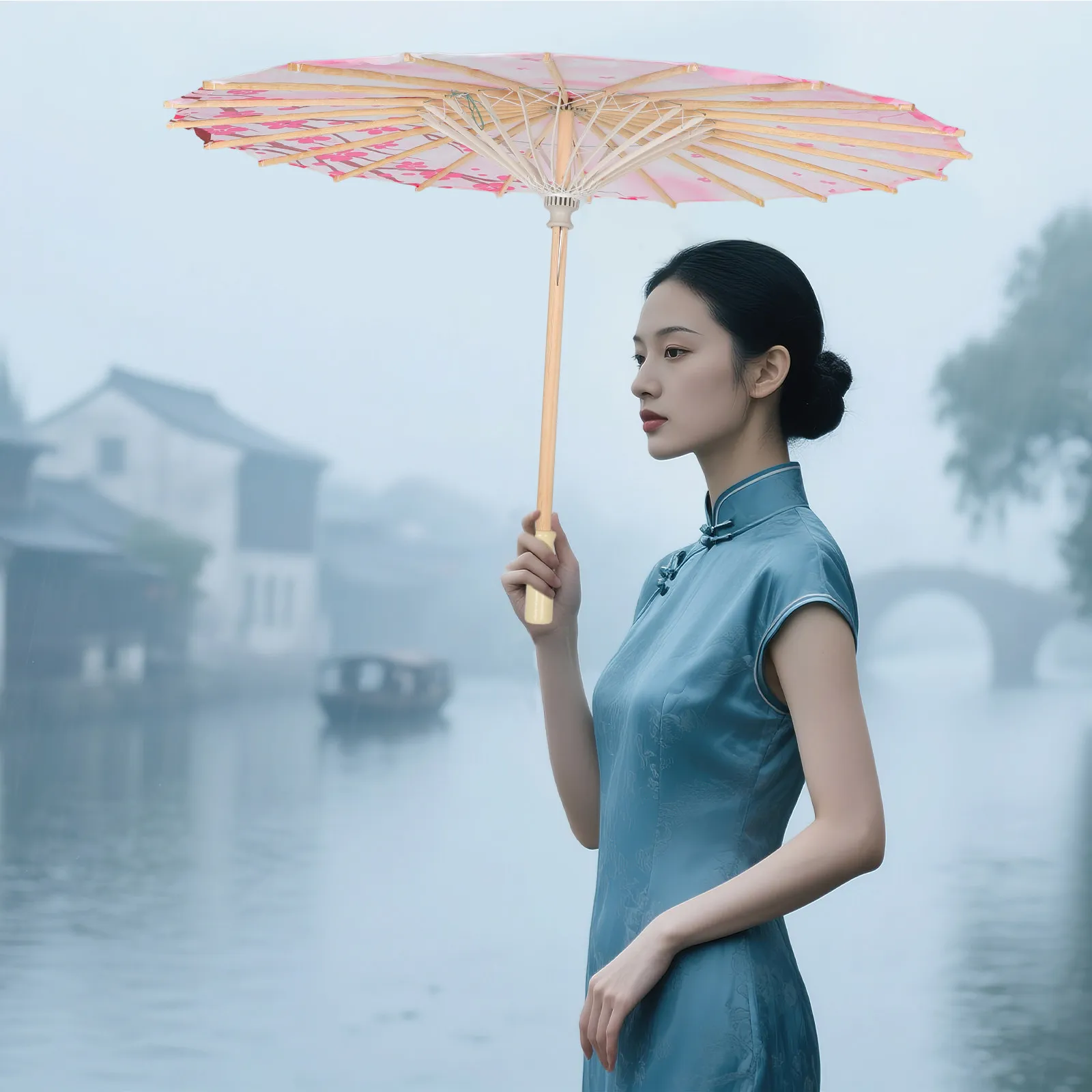 Sombrilla Parasol Estilo Chino Hecha a Mano con Impresión Artística de Pintura al Óleo, Ideal para Decoración de Bodas Asiáticas, Danza y Fotografía