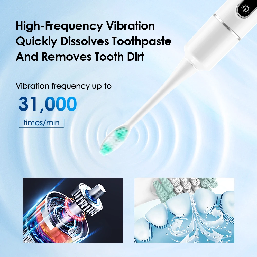 Cepillo de dientes eléctrico, 6 cabezales, cepillo de dientes eléctrico sónico con limpieza profunda de 31000VPM, 6 modos, resistente al agua, recargable para adultos