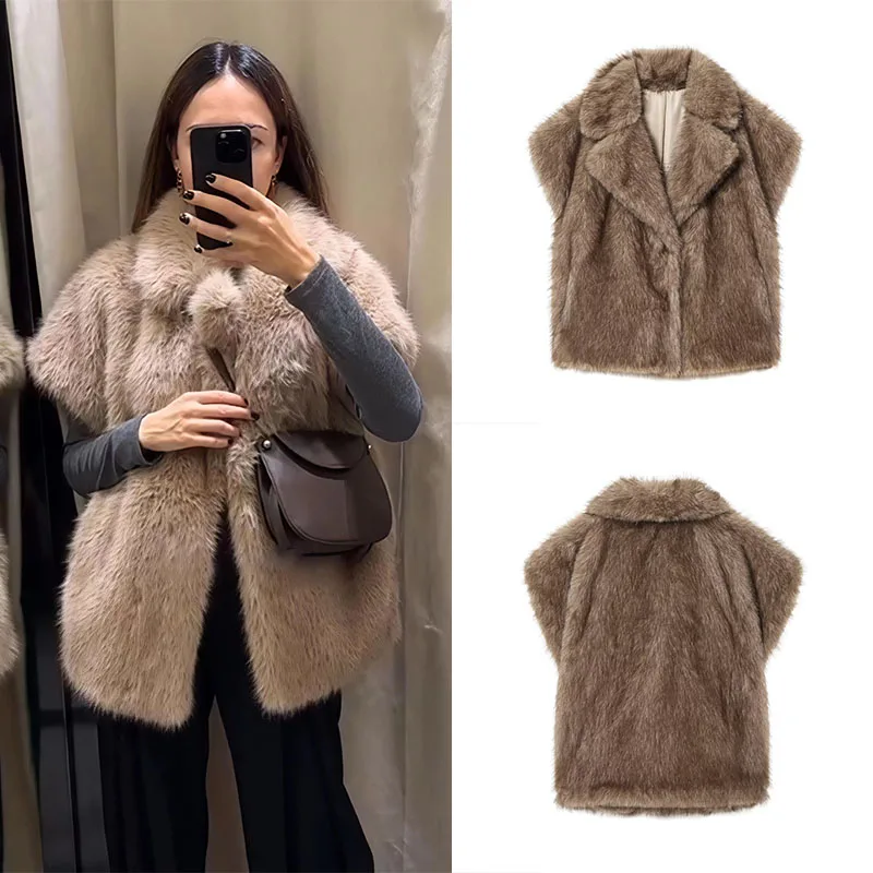 Guobioziy Women's Short Fleece Vest 2026 Autumn/Winter New Style Solid Color Turn-down Collar Fashionable Casual Commuter Model
