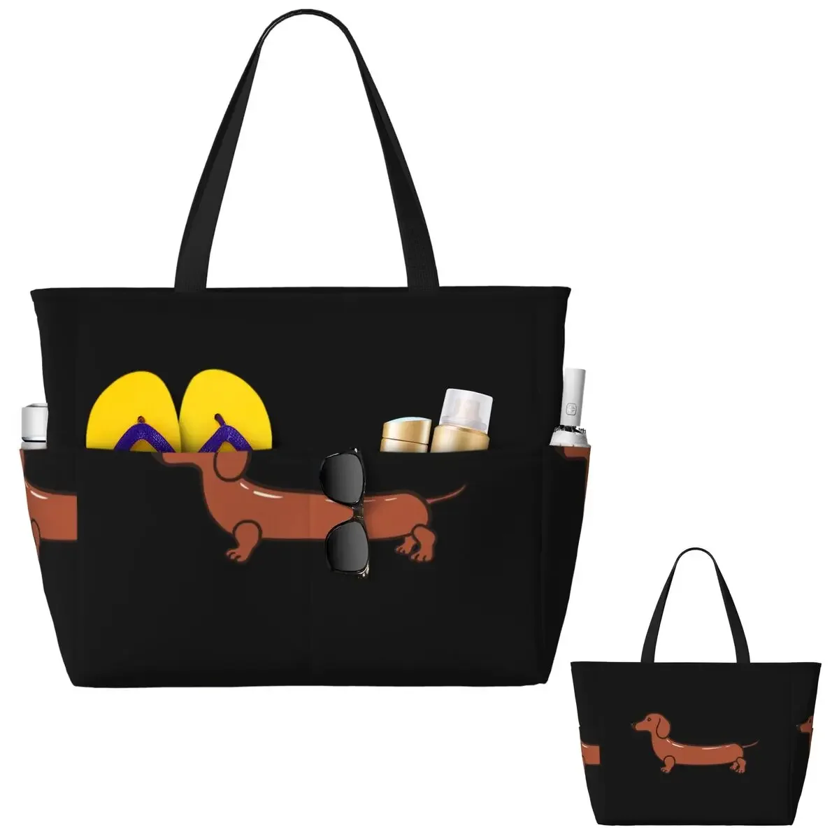 Sausage Dog Puppy Funny Dachshund Beach Tote Bag Sport Gym Yoga Duffle Large Tote Bag Women Travel Bag Fitness bag