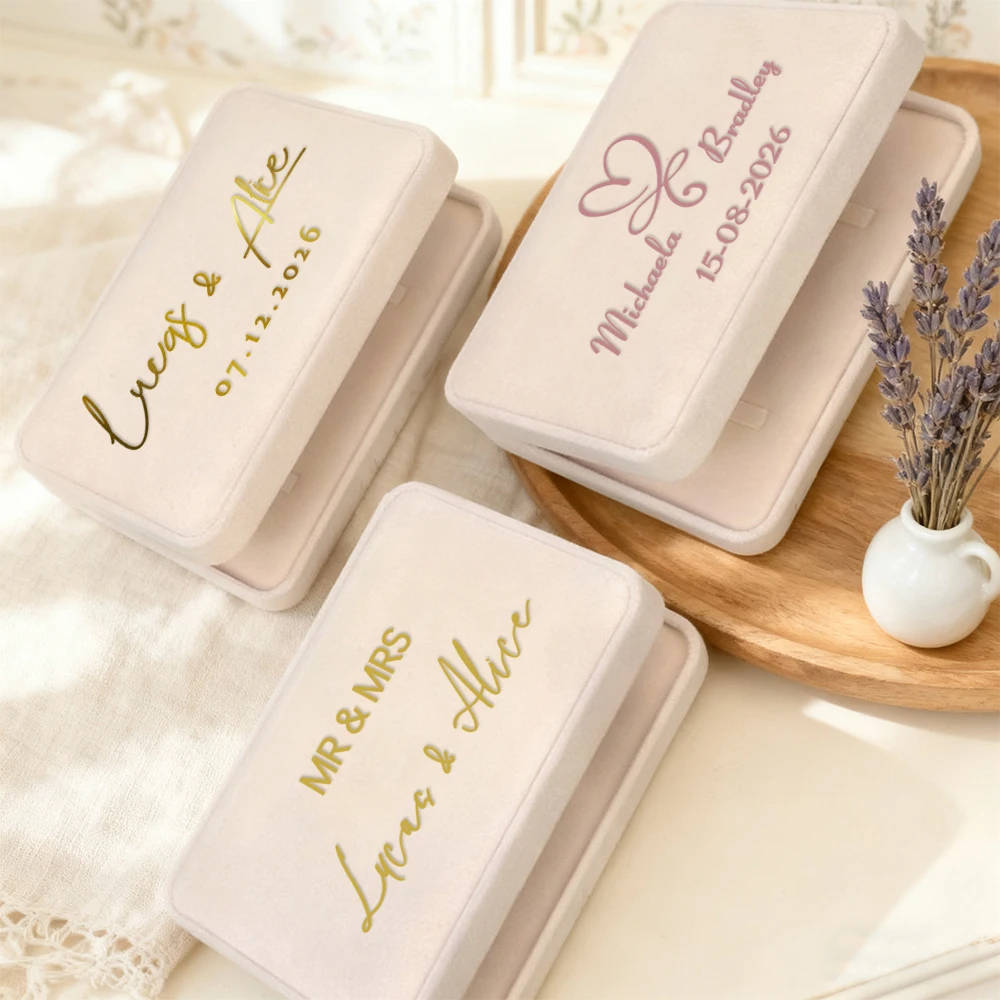 Personalized Custom Jewelry Box with Engraved Name&Date,Wedding Anniversary Valentine's Day Gift for Bride Bridesmaid Proposal