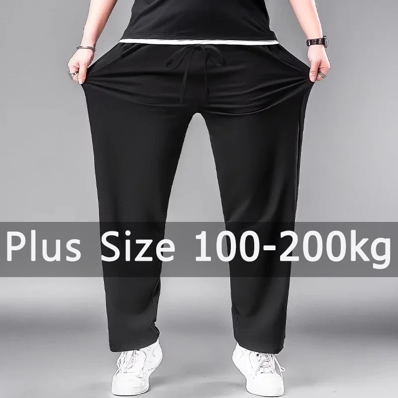 

Мужские черные длинные брюки больших размеров, осенне-зимние спортивные повседневные брюки 4XL 5XL 6XL 7XL 100-200 кг, свободные брюки большого размера, мужская одежда